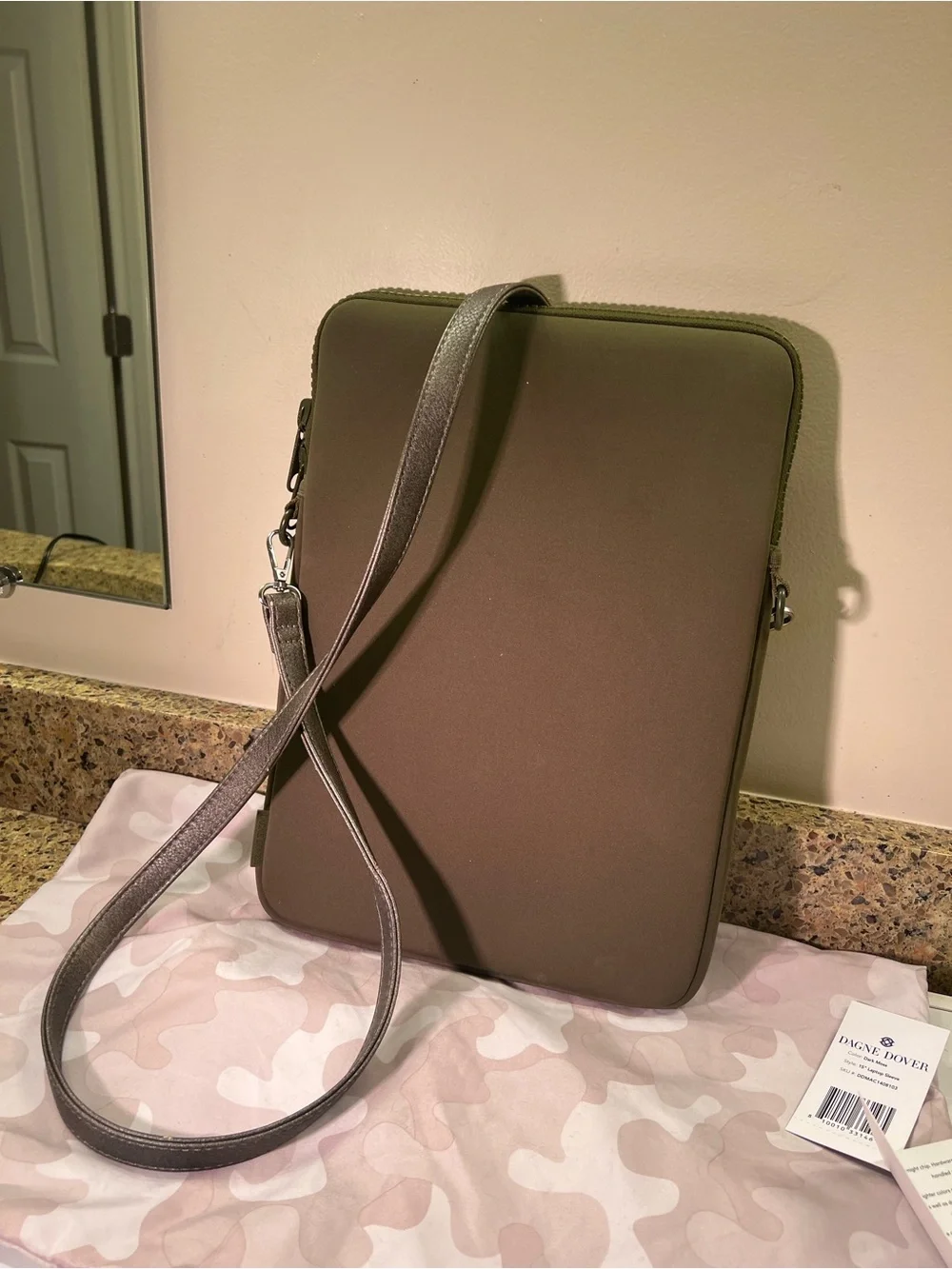 Dagne Dover Dark Moss Laptop Sleeve w/Protective Bag NWT 15x10.5x1” Added Strap